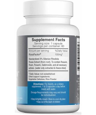 Buy Rosavin Siberian Rhodiola Rosea 60 V-Capsules 100mg - Boost Energy & Reduce Stress - International Shipping Available - Buy Online on GoSupps.com