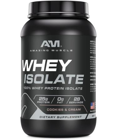 Amazing Muscle Whey Protein Isolate Powder | 25 Grams Protein Per Serving | 100% Whey Isolate | Zero Fat | Made in USA (2 Lb Cookies & Cream) - Buy Online on GoSupps.com