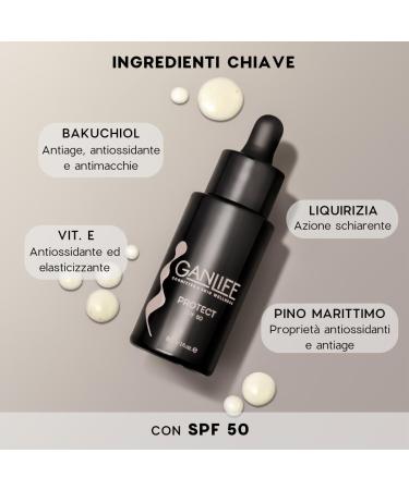 MAJ ITALY SRL GANLIFE Protect SPF 50 Facial Sunscreen with Antioxidants AntiUV and Antistains High Protection With Bakuchiol Licorice Vitamin E and Maritime Pine 30 ml - Buy Online on GoSupps.com