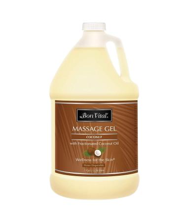 Bon Vital' Coconut Massage Gel with 100% Pure Fractionated Coconut Oil Great for At-Home Use in Back Massages & Neck Massages Moisturizes Skin Without Clogging Pores 1 Gal Label may Vary 1 Gallon Coconut Massage Gel