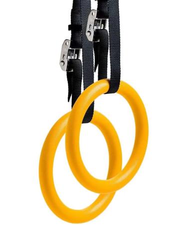 REEHUT Gymnastic Rings Set of 2 with Adjustable Straps and Ebook - Non-Slip Metal Buckles - Ideal for Home Gym Workout, Strength Training, Pull Ups and Dips - Yellow - Buy Online on GoSupps.com