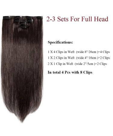Clip In Hair Extensions - Remy Human Hair Double Thick Dark Brown #2 (16 40cm 40g) - Real Hairpiece for Effortless Volume - Buy Online on GoSupps.com