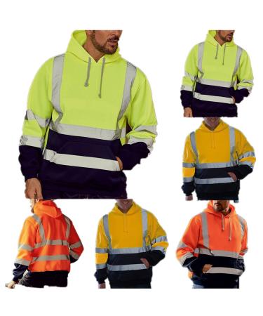 NRUTUP Unisex High Visibility Reflective Hooded Sweatshirt Hi-Vis Safety Hoodie with Pockets Mens Hi Vis Pullover Sweatshirt X-Large A-green