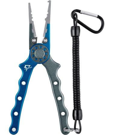 Piscifun Fishing Pliers | Aluminum Braid Cutters & Split Ring Pliers | Hook Remover & Fish Holder with Sheath and Lanyard | Blue & Silver - Buy Online on GoSupps.com