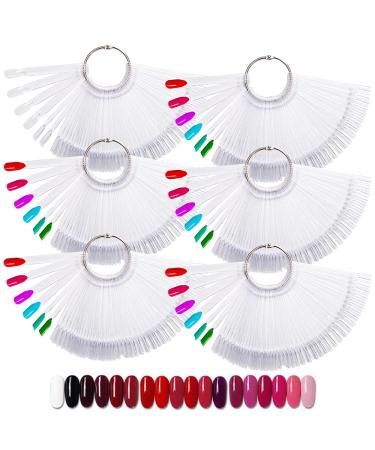 300Pcs Clear Nail Swatch Pop Sticks BOJVESH Fan-Shaped Nail Colour Display Art Tips with 6 Metal Rings Fake Practice Nail Board for Nail Salon and Beginners Nail Gel Polish Practice