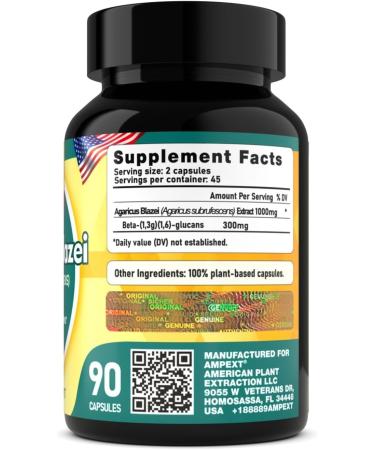 AMPEXT Agaricus Blazei Mushroom Extract - Immune Boost, Balanced Levels, Adaptogenic Properties 90 Capsules - Buy Online on GoSupps.com