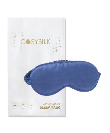 COSYSILK Premium 22M Mulberry Silk Eye Sleep Mask(Blue) - Elastic Strap | Pure Silk Filler&Internal Liner | Zero Eye Pressure | Soft Eye Cover & Blindfold for Night Sleeping  Travel  Nap  Gift