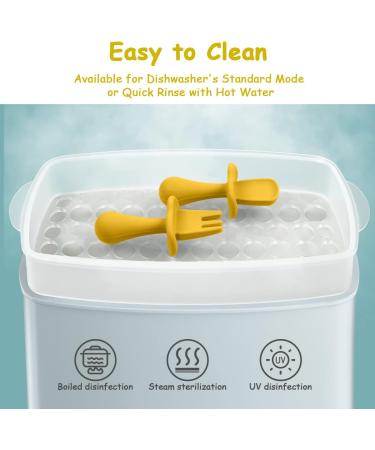 Vicloon Baby Fork and Spoon Set 4Pcs - Silicone Self Feeding Utensil for Toddler Cutlery Kit - Easy Grip Baby Weaning Spoons - Beige-yellow - Buy Online on GoSupps.com