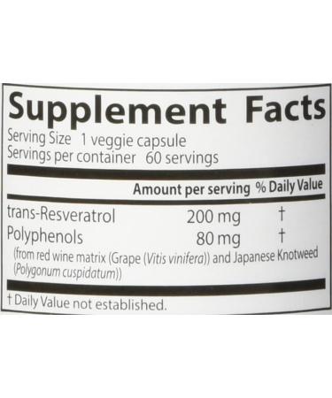 Doctor's Best Trans-Resveratrol 200mg - 60 Veggie Caps with Resvinol for Antioxidant Support - Buy Online on GoSupps.com