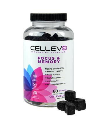 Cellev8 Focus & Memory Nootropic Gummies - Supports Cognitive Function Mental Clarity Sharpened Focus & Improved Memory - D-Ribose Energy Boost - Gluten Free Made in USA - Grape Flavor 60 Count