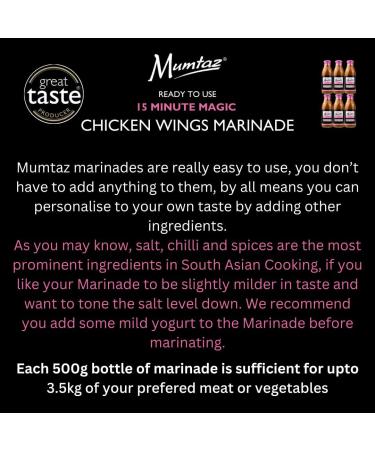 Mumtaz CHICKEN WINGS Marinade Sauce - Pack of 6x500g 15 Minute Magic Marinade Medium Spiced BBQ-Grill-Roast-Stir or Air fry All Natural Ingredients Gluten Free Vegan Friendly. - Buy Online on GoSupps.com