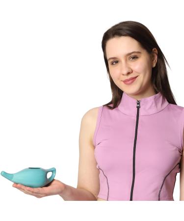 HealthGoodsIn - Porcelain Ceramic Neti Pot for Nasal Cleansing Turquoise | Neti Pot with 5 Sachets of Neti Salt + Instructions Leaflet | Natural Treatment for Sinus Infection and Congestion - Buy Online on GoSupps.com