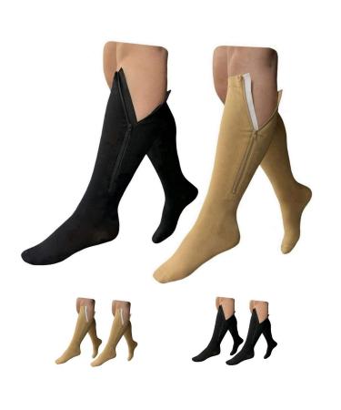 HealthyNees Compression Socks with Zipper 15-20 mmHg 2 Pack Closed Toe M 2 Pairs Mix