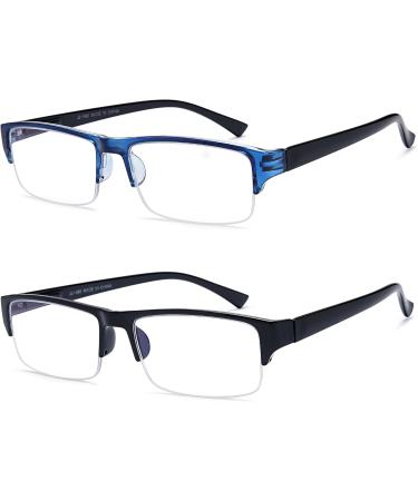 2 Pack Blue Light Blocking Reading Glasses - Semi Rimless Computer Eyewear for Men & Women - Spring Hinge Readers 2.75 - Buy Online on GoSupps.com