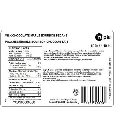 Yupik Milk Chocolate Maple Bourbon Pecans 500 g Gourmet Snack Nuts Roasted Pecans Milk Chocolate Covered Pecans Maple and Bourbon Glazed - Buy Online on GoSupps.com