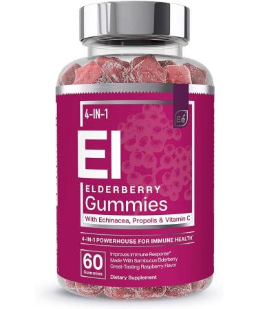Essential Elements Elderberry Gummies for Adults - 4-in-1 Immune Support Formula with Sambucus nigra  Vitamin C  Echinacea  Propolis Extract 60 Count 60 Count (Pack of 1)