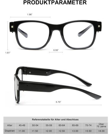 OKH Reading Glasses with Light - Rechargeable LED Readers for Men & Women - Square Black 2.5x Magnification - Buy Online on GoSupps.com