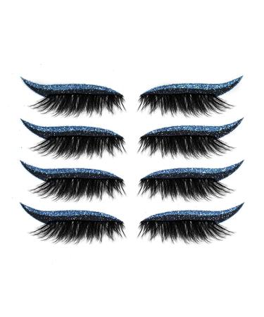 Ikasus 2021 new reusable eyeliner and eyelash stickers false eyelashes self-adhesive 3D false stickers kit waterproof eyelash eye make-up tool for work/dating/party blue
