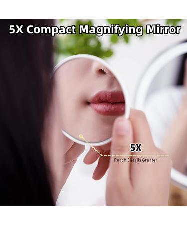 HOMEMIRO 8.3 Large Lighted Makeup Mirror - 3 Color Lights, Stepless Dimming, LED Vanity Mirror for Makeup - 5X Magnifying Travel Mirror - Black - Buy Online on GoSupps.com