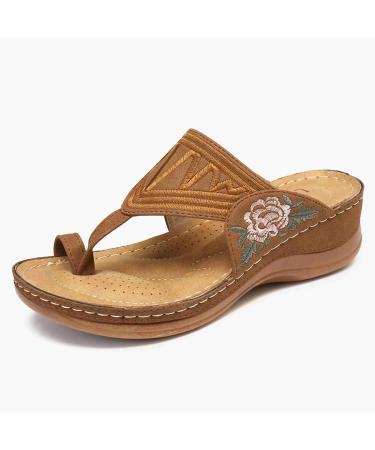 Sandals women embroidery comfortable wedges sandals fashion sexy casual slipper summer beach daily sandals outdoor travel sandals clogs mules green 37 (brown 36 EU) bruin 36 EU