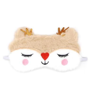 Eye Mask for Sleeping Christmas Reindeer Eye Masks Soft Fluffy Plush Sleep Mask Novelty Blindfold Breathable Silk Eye Cover for Women Men Girls Kids Night Nap Travel Meditation A7DWMRYZ (Deer)