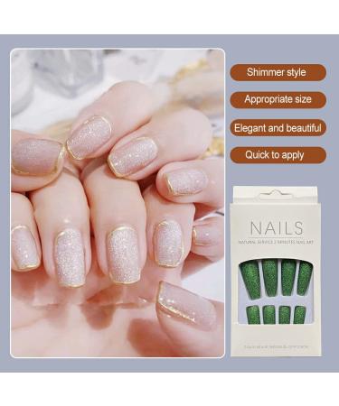 AUklOPVZZ 1 Set French Tip Press on Nails Solid Color Extension Shimmer Fingernails Decals Full Cover Salon Gifts Manicure Kit H33-green jelly glue - Buy Online on GoSupps.com