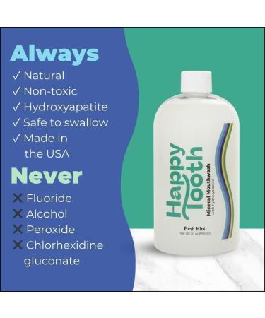 Happy Tooth Hydroxyapatite Mouthwash Fluoride Free Teeth Whitening Remineralizing for Enamel Strength Fresh Breath Oral Microbiome Support Dentist Formulated Gentle Care Fresh Mint 20 Fl Oz - Buy Online on GoSupps.com