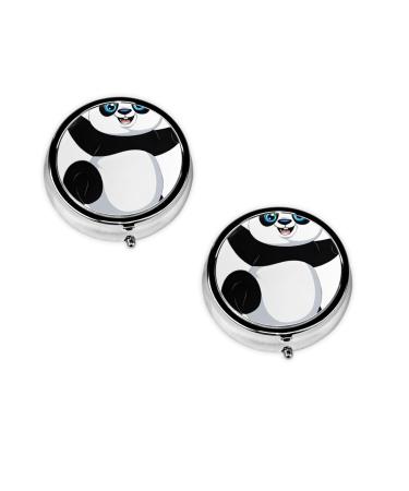 Pandas Printed Mini Round Pill Box Pill Box 3 Compartment Medicine Pill Case Pill Organizer Travel Pillbox Portable Pill Box for Pocket Home Office Use