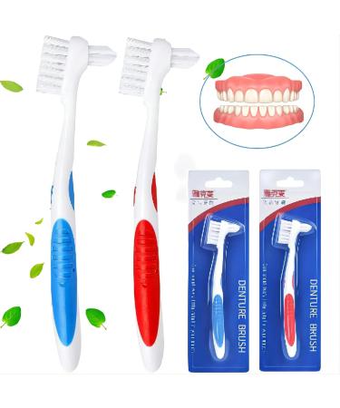 Y-Kelin 2 Pcs Denture Brush Dual Head Toothbrush & Rubber Handle (Red+Blue) 2 count (Pack of 1) - Buy Online on GoSupps.com