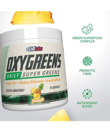 EHP Labs OxyGreens Super Greens Powder with Spirulina & Chlorella Prebiotic Fiber Probiotics & Digestive Enzymes Antioxidant Green Superfood Supplement - 15 Serves (Pineapple) Pineapple 15 Servings - Buy Online on GoSupps.com
