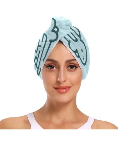 Cute Line Turtle Hair Towel 2 Pack Super Absorbent Hair Drying Towel Quick Dry Hair Turbans Head Towel with Button Twisty Wrap for Women Girls