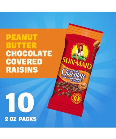 Sun-Maid Chocolate Covered Raisins Snacks 2 oz Individual Single Serve Bags (Pack of 10) - Pure Milk Chocolate 'n Peanut Butter Raisins - Buy Online on GoSupps.com