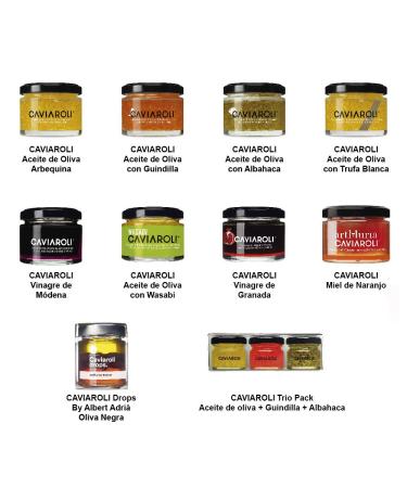 Buy Caviaroli Olive Oil Pearls Set of 5 Flavors (Virgin Extra Chilli Basil Wasabi Balsamic) Gourmet Dressing & Garnishing International Shipping - Buy Online on GoSupps.com