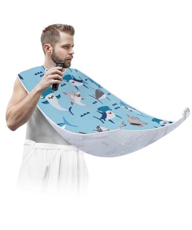 Funny Sharks Beard Bib Apron Beard Bib Hair Catcher for Men Shaving and Trimming Non-Stick Waterproof Beard Cape Grooming Cloth with 2 Suction Cups Gifts for Men