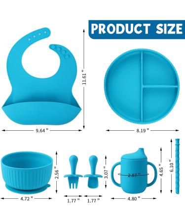 Baby Feeding Set - Silicone Bib, Suction Divided Bowl, Spoon, Fork - Toddler Utensils for Baby Led Weaning - Blue (6 Months) - Buy Online on GoSupps.com