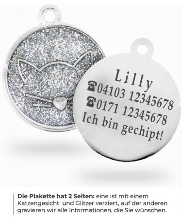 Buy Ibera Gifts: Personalized Cat Collar Engraved for Medium to Large Cats - Silver Glitter Necklace - Buy Online on GoSupps.com