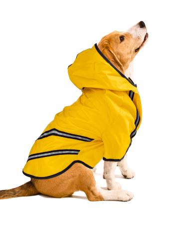 Nobleza Dog Raincoat Waterproof Dog Coat with Hood & Harness Hole & Safe Reflective Strips 100% Rain and Water-Resistant Lightweight Dog Rain Coat Jacket for Small Medium Dogs Yellow Back L45cm