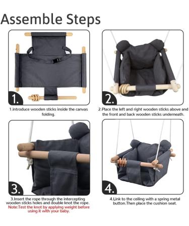 Baby Canvas Hanging Swing Seat - Secure Indoor & Outdoor Hammock Toy in Grey/Dark Grey - Buy Online on GoSupps.com