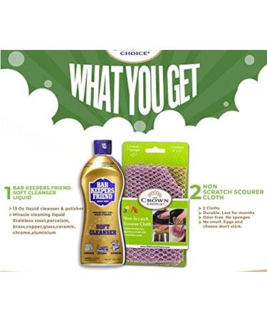 Bar Keepers Friend Cleanser (26 oz) & Non Scratch Scrubber Kit | Multipurpose Stainless Steel Rust Cleaner with Non Scratch Dish Cloth - Buy Online on GoSupps.com