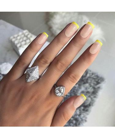 UKD Press On Nails Short with Designs Nude Square Stick On Nails for Women French Yellow Acrylic Nails Press On Full Cover Coffin Nails Glue On Nails 24Pcs Fake Nails for Nail Art Manicure Decoration - Buy Online on GoSupps.com