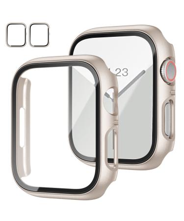 2 Pack Case with Tempered Glass Screen Protector for Apple Watch Series 8 Series 7 41mm JZK Slim Guard Bumper Full Coverage Hard PC Protective Cover Thin Case for iWatch 41mm Accessories Starlight Starlight/Starlight 41mm