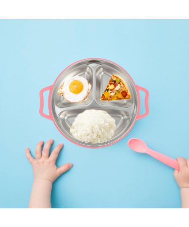 Ser of 2 Stainless Steel Divided Children Food Plate Kids Food Plate Children Dinner Plate Plate for Toddlers Kitchenware Pink - Buy Online on GoSupps.com