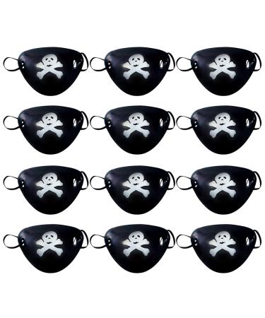 Adjustable Pirate Eye Patches 12PCS Plastic Skeleton Print Fun Party Accessory for Halloween Single Eye Cover
