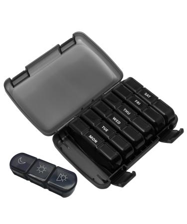 Ezy Dose Weekly (7-Day) Pill Organizer Vitamin and Medicine Box Large Pop-Out Compartments 3 Times a Day Convenient and Easy to Use Black BPA Free 3 Times a Day + Black Case Black