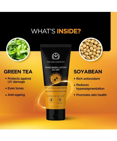 The Man Company Sunscreen Lotion Spf 30 For Men 100Ml Light Weight Infused With Green Tea Soyabean Blue Light Technology Broad Spectrum Pa +++ Uva Uvb Protection Matte Effect Toxin-Free - Buy Online on GoSupps.com