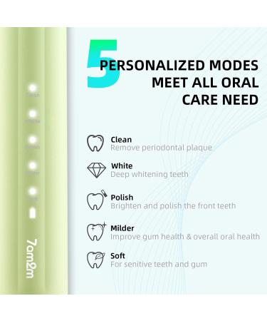 7AM2M Sonic Electric Toothbrush for Adults and Kids One Charge for 90 Days with 6 Brush Heads 5 Modes with 2 Minutes Build in Smart Timer Roman Column Handle Design(Green) Green No Travel Case - Buy Online on GoSupps.com
