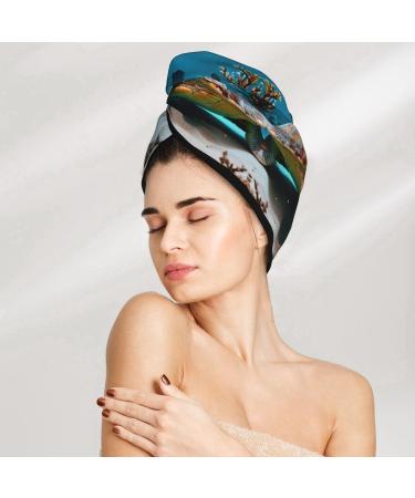Sea Turtle Coral Velvet Dry Hair Cap with Buttons | Anti-Frizz for Curly Long & Thick Hair - International Shipping Available - Buy Online on GoSupps.com