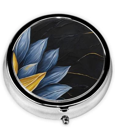 Buy Turquoise Blue Gold Flowers Round Pill Box - 3 Compartment Mini Travel Medicine Organizer - Buy Online on GoSupps.com