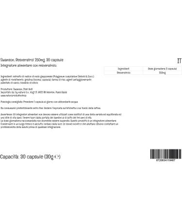 Swanson 250mg Resveratrol Capsules - High Dose, Lab-Tested, Soy Free, Gluten Free, Non-GMO - 30 Count - Buy Online on GoSupps.com