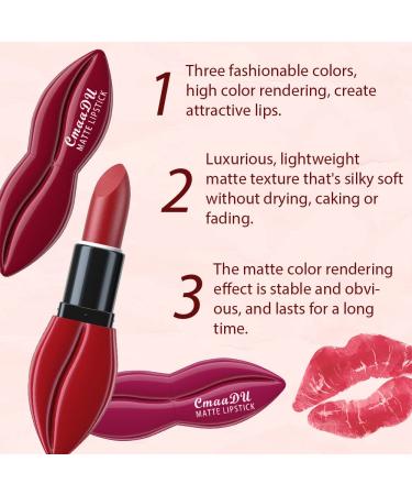 Long-Lasting Velvet Lipstick Set in Deep Ruby, Rose Red, Nude Pink - Smudge Proof Matte Lip Stain Makeup for Women - 5Pcs Pack - Buy Online on GoSupps.com